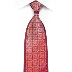 Metro City Men's Rhinestone Necktie Red Geometric On Navy With Silver Sparkles