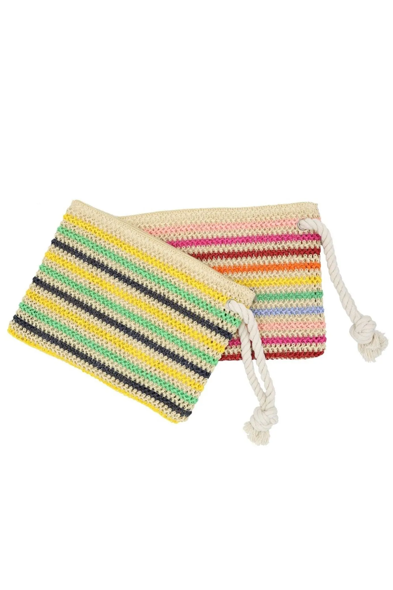 MP0205 Rope Handle Striped Crochet Pouch