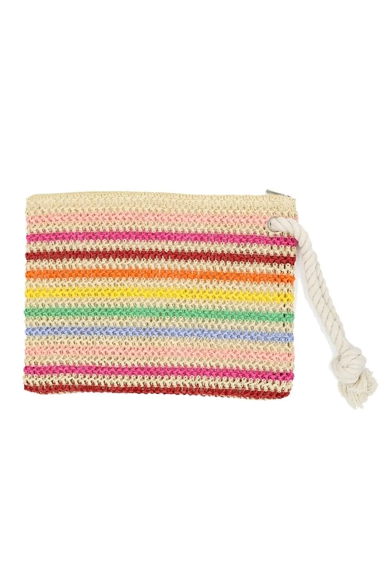 MP0205 Rope Handle Striped Crochet Pouch