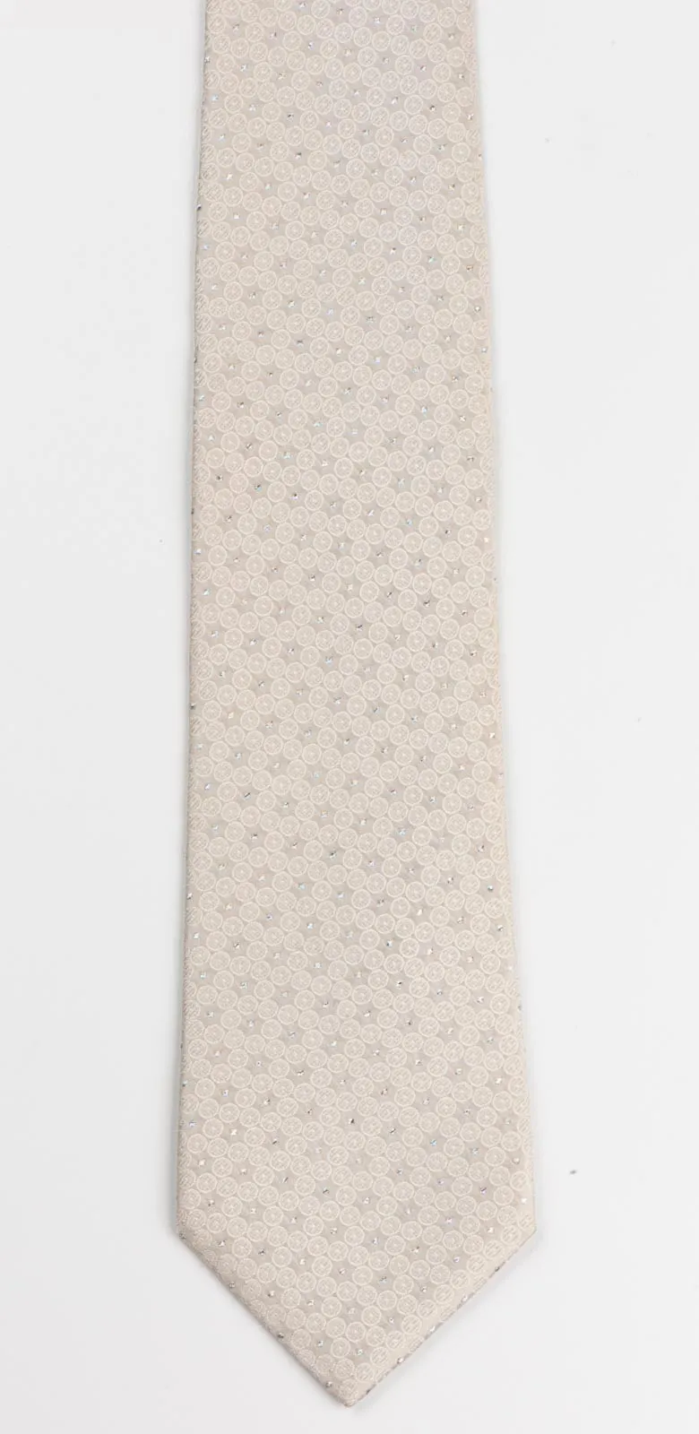 Nina Ricci Mens Woven Silk Neck Tie Cream White With Silver Sparkles