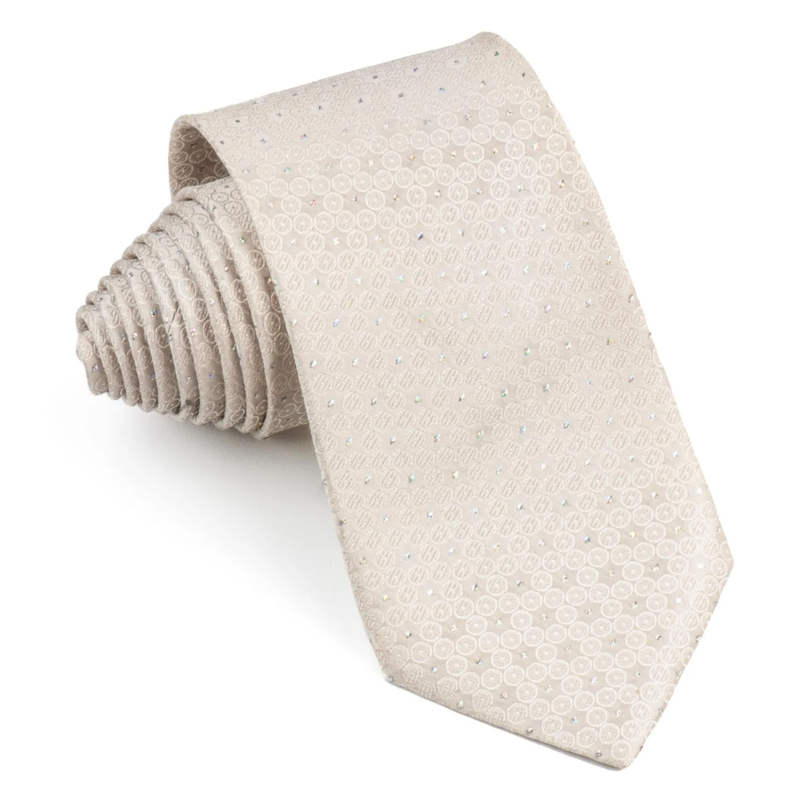 Nina Ricci Mens Woven Silk Neck Tie Cream White With Silver Sparkles