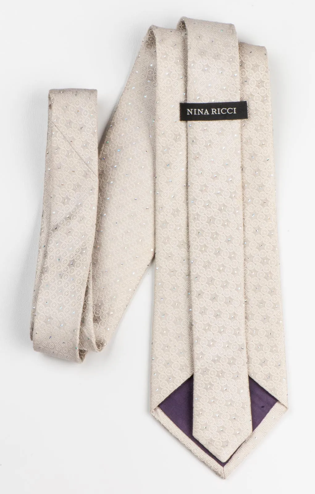 Nina Ricci Mens Woven Silk Neck Tie Cream White With Silver Sparkles