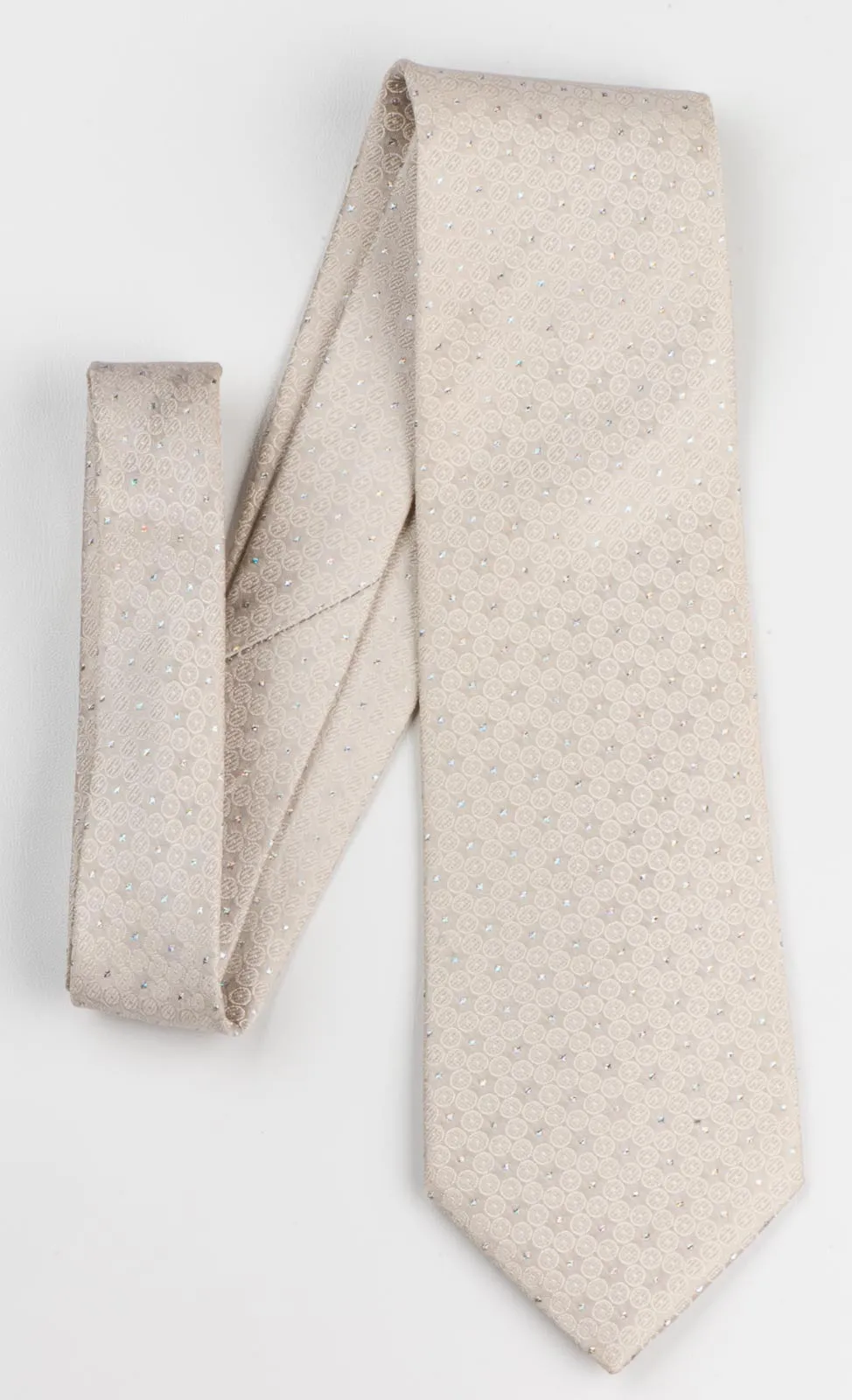 Nina Ricci Mens Woven Silk Neck Tie Cream White With Silver Sparkles