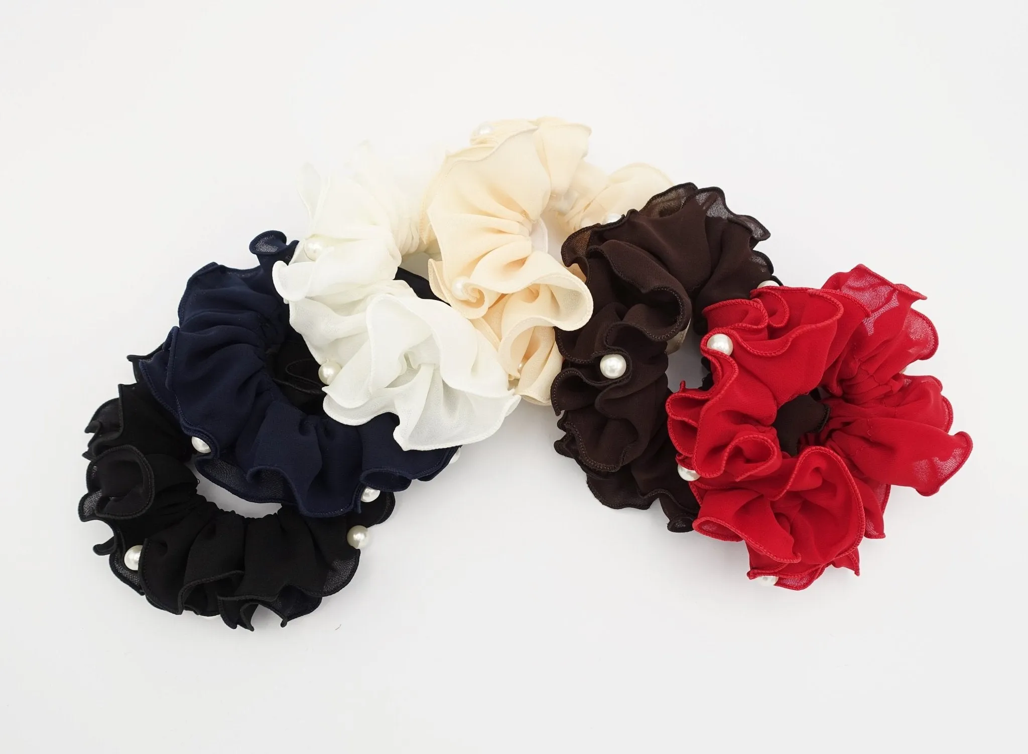 pearl chiffon scrunchies women hair elastic scrunchie