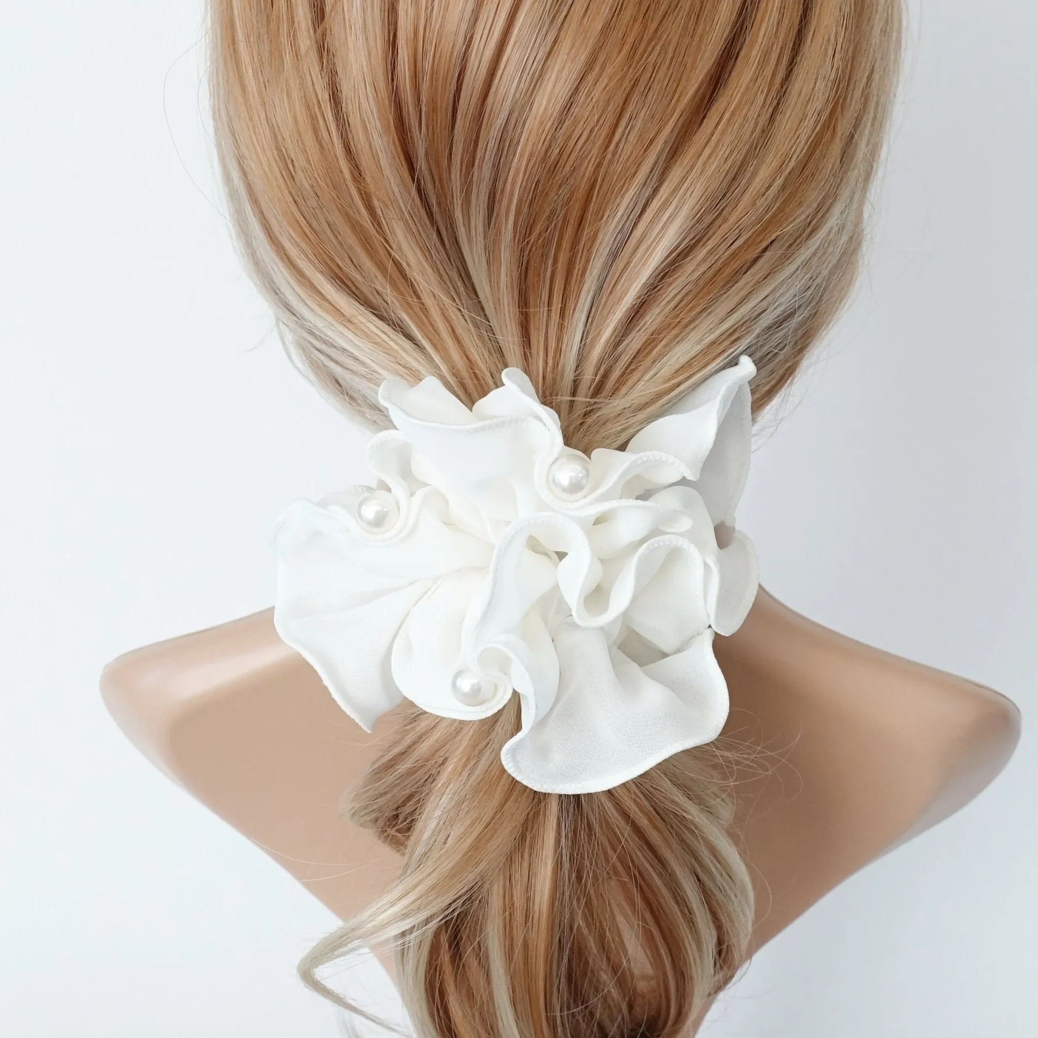 pearl chiffon scrunchies women hair elastic scrunchie