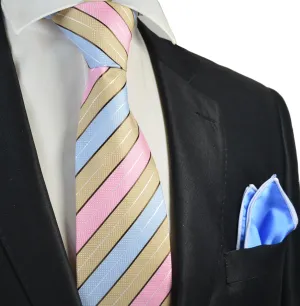 Pink, Sand and Baby Blue Tie and Pocket Square