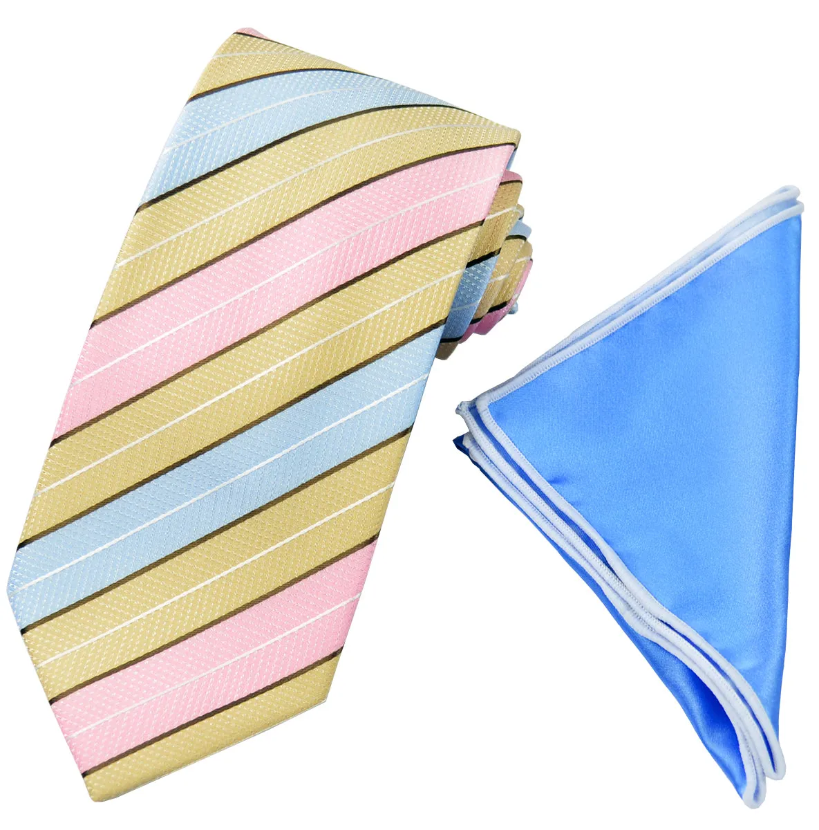 Pink, Sand and Baby Blue Tie and Pocket Square