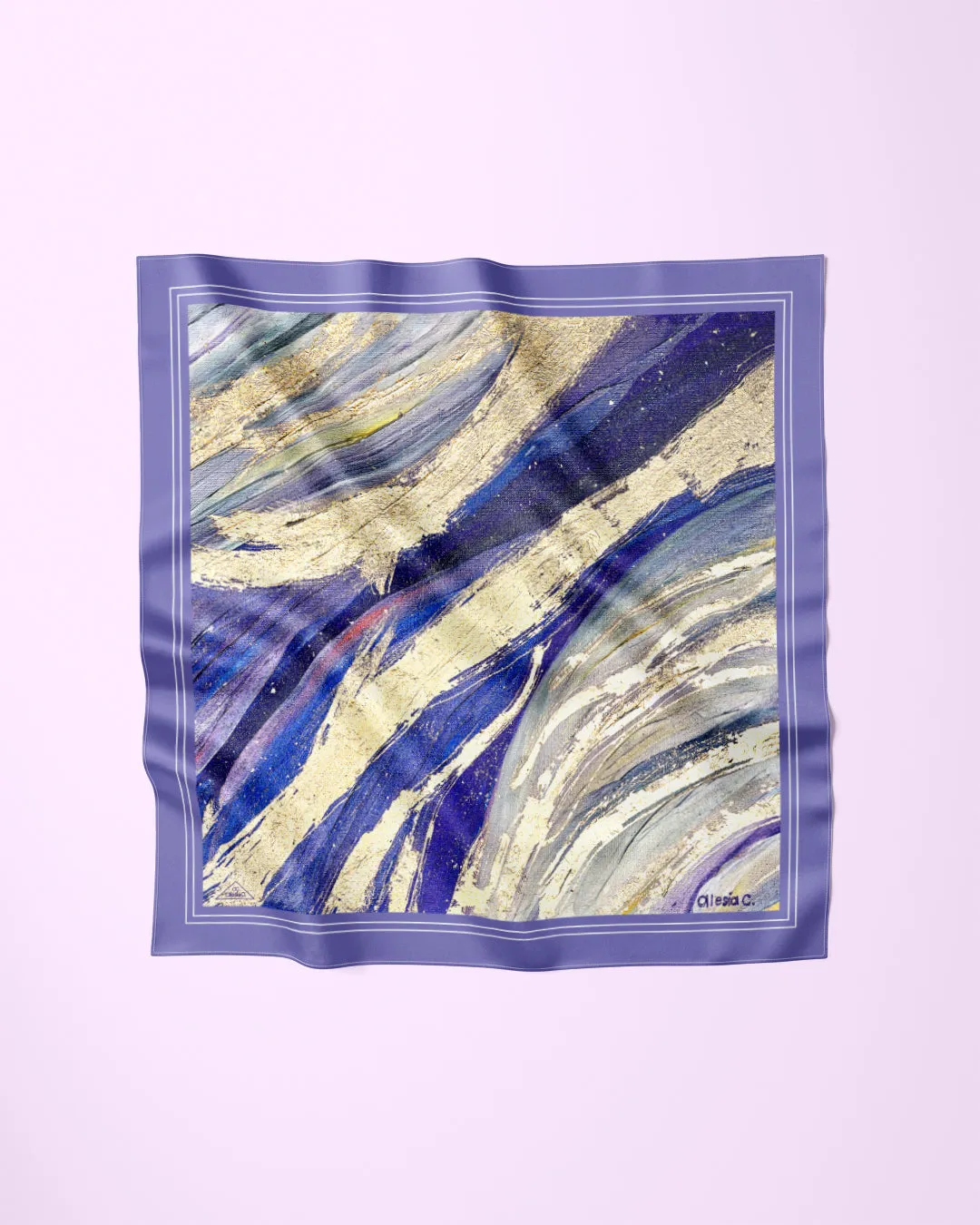 PURPLE WAY Designer 100% Silk Art-A-Porte Scarf in Lavender Gold