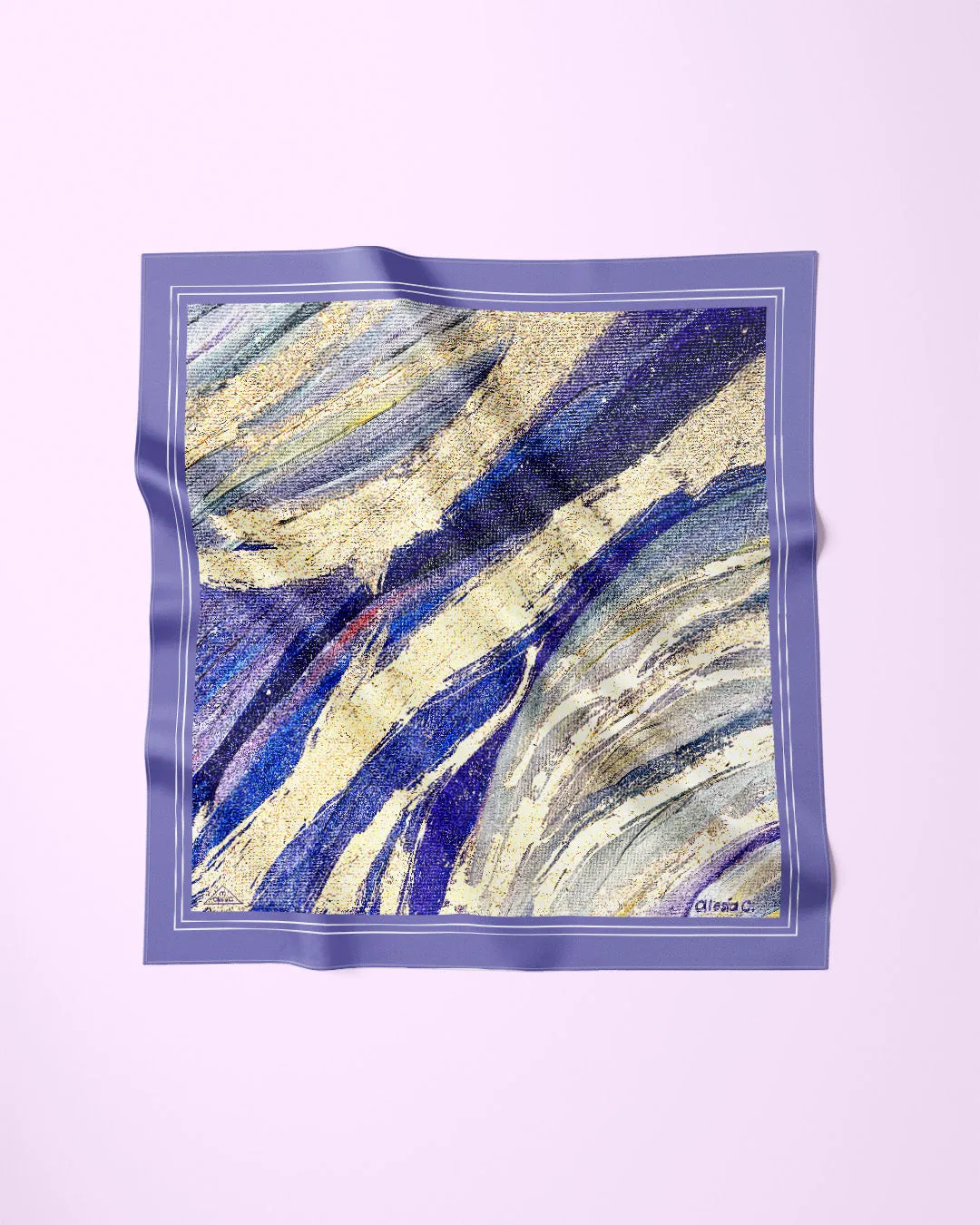 PURPLE WAY Designer 100% Silk Art-A-Porte Scarf in Lavender Gold