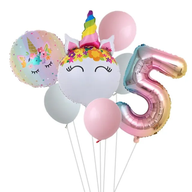 Rainbow Unicorn Balloon Number Foil Globos 1 2 3 4 Years Old Birthday Party Decoration Kid Unicorn Theme Party Wedding Balls Toy