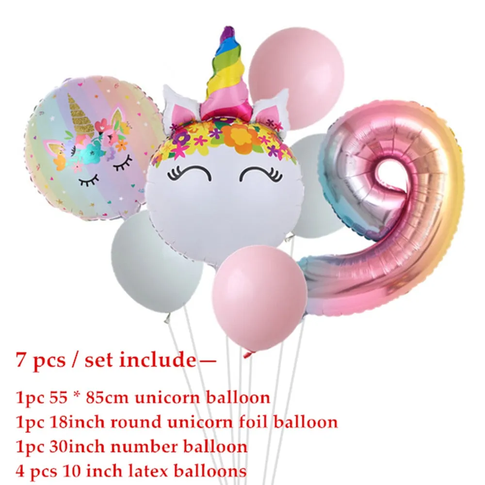 Rainbow Unicorn Balloon Number Foil Globos 1 2 3 4 Years Old Birthday Party Decoration Kid Unicorn Theme Party Wedding Balls Toy