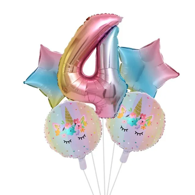 Rainbow Unicorn Balloon Number Foil Globos 1 2 3 4 Years Old Birthday Party Decoration Kid Unicorn Theme Party Wedding Balls Toy