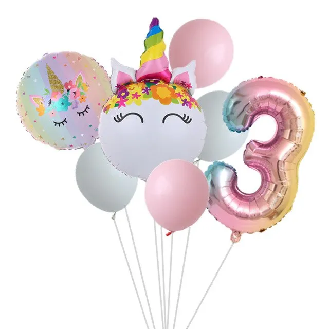 Rainbow Unicorn Balloon Number Foil Globos 1 2 3 4 Years Old Birthday Party Decoration Kid Unicorn Theme Party Wedding Balls Toy