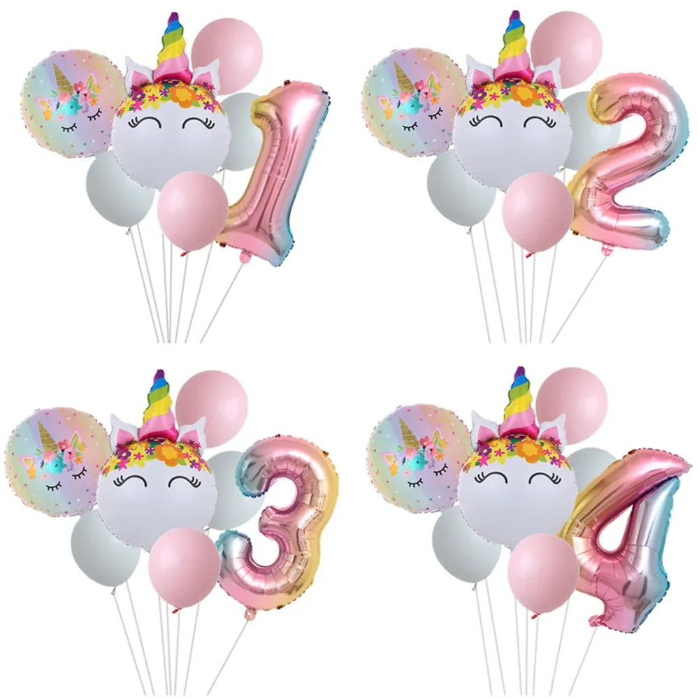 Rainbow Unicorn Balloon Number Foil Globos 1 2 3 4 Years Old Birthday Party Decoration Kid Unicorn Theme Party Wedding Balls Toy