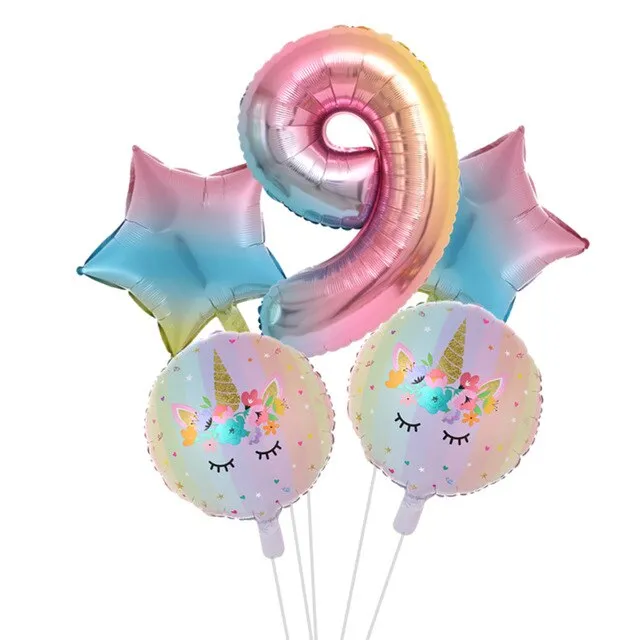 Rainbow Unicorn Balloon Number Foil Globos 1 2 3 4 Years Old Birthday Party Decoration Kid Unicorn Theme Party Wedding Balls Toy