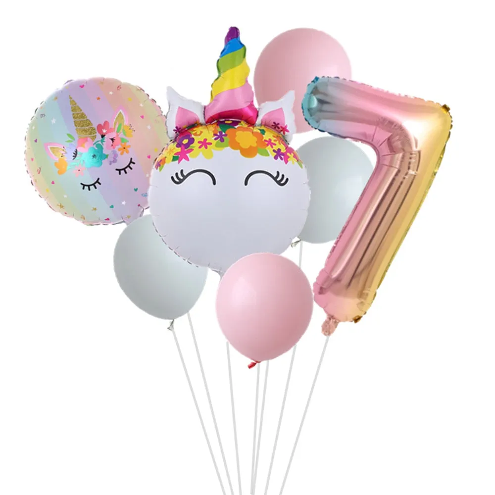 Rainbow Unicorn Balloon Number Foil Globos 1 2 3 4 Years Old Birthday Party Decoration Kid Unicorn Theme Party Wedding Balls Toy