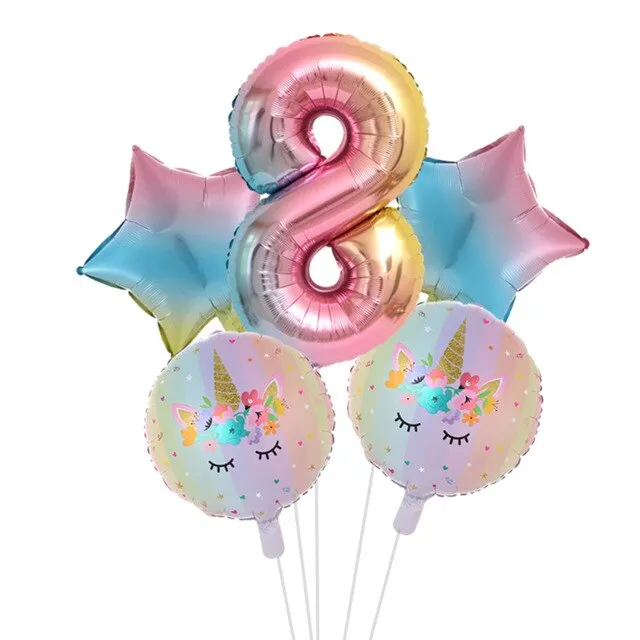 Rainbow Unicorn Balloon Number Foil Globos 1 2 3 4 Years Old Birthday Party Decoration Kid Unicorn Theme Party Wedding Balls Toy