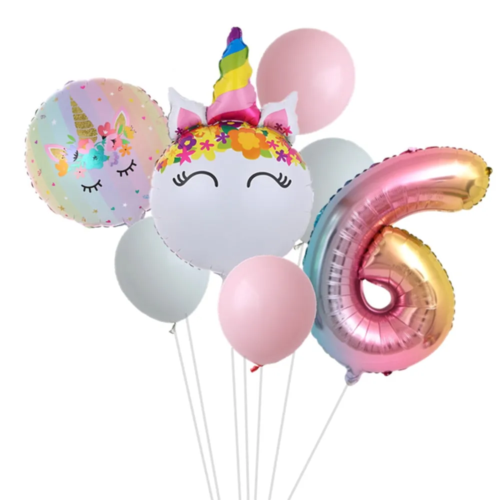 Rainbow Unicorn Balloon Number Foil Globos 1 2 3 4 Years Old Birthday Party Decoration Kid Unicorn Theme Party Wedding Balls Toy