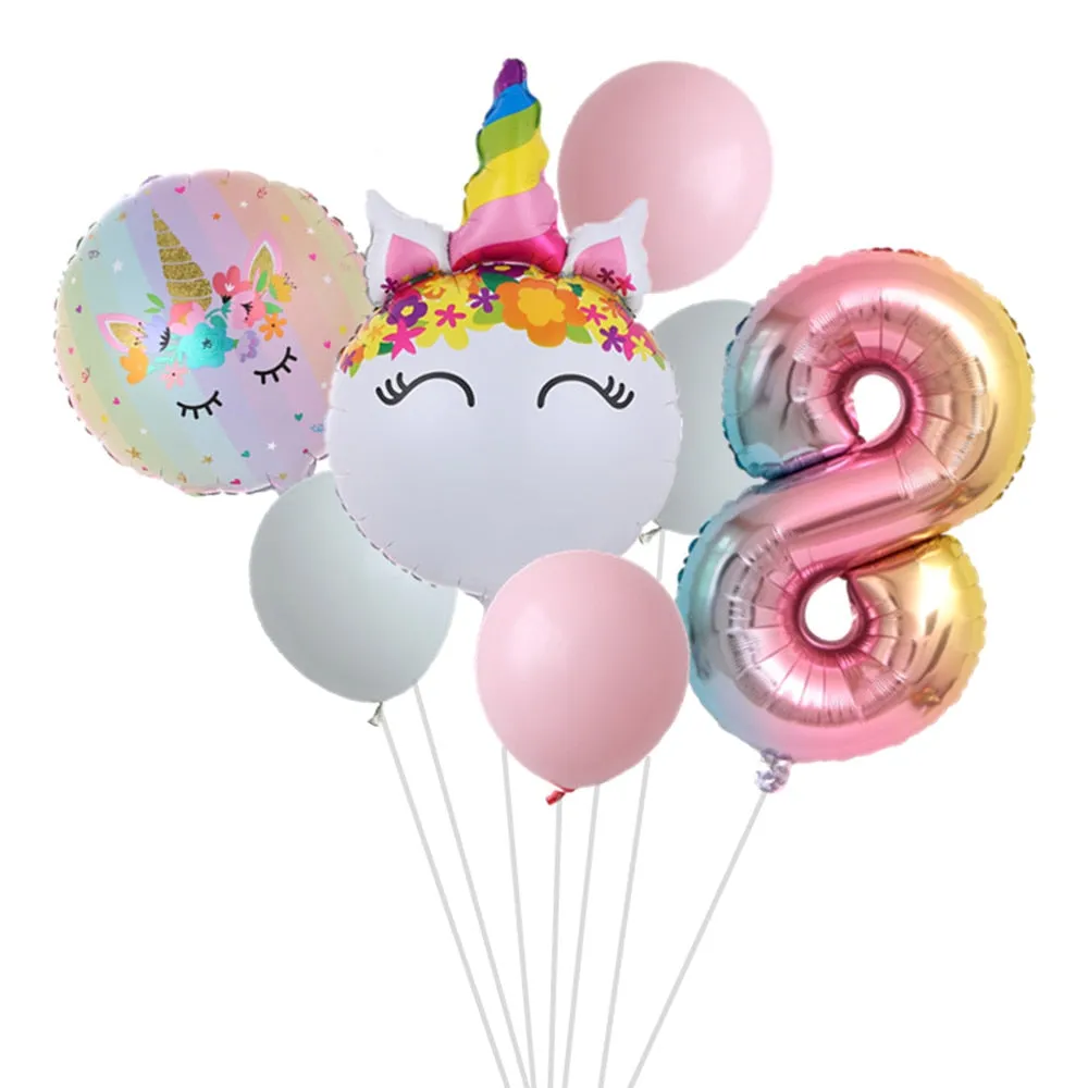 Rainbow Unicorn Balloon Number Foil Globos 1 2 3 4 Years Old Birthday Party Decoration Kid Unicorn Theme Party Wedding Balls Toy