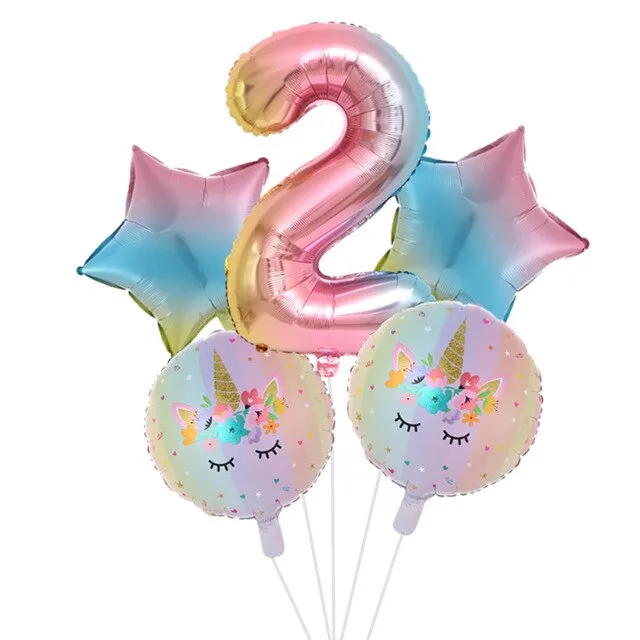 Rainbow Unicorn Balloon Number Foil Globos 1 2 3 4 Years Old Birthday Party Decoration Kid Unicorn Theme Party Wedding Balls Toy