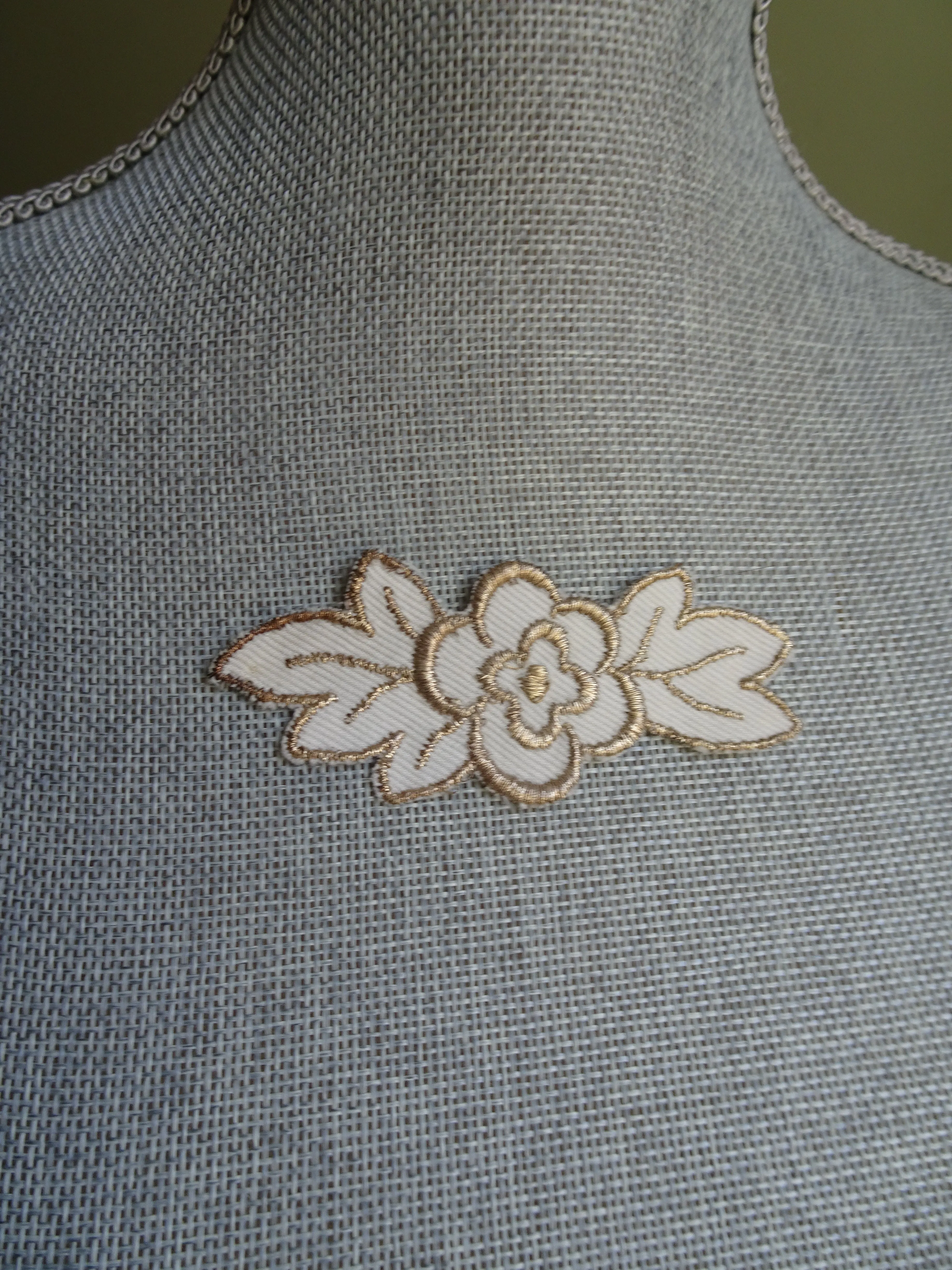 RESERVED Lovely Vintage FRENCH APPLIQUE Rich Gold Metallic Embroidery Flower For Fine Sewing,Crafts, Projects, Flapper Hats ,Clothing Gatsby Era