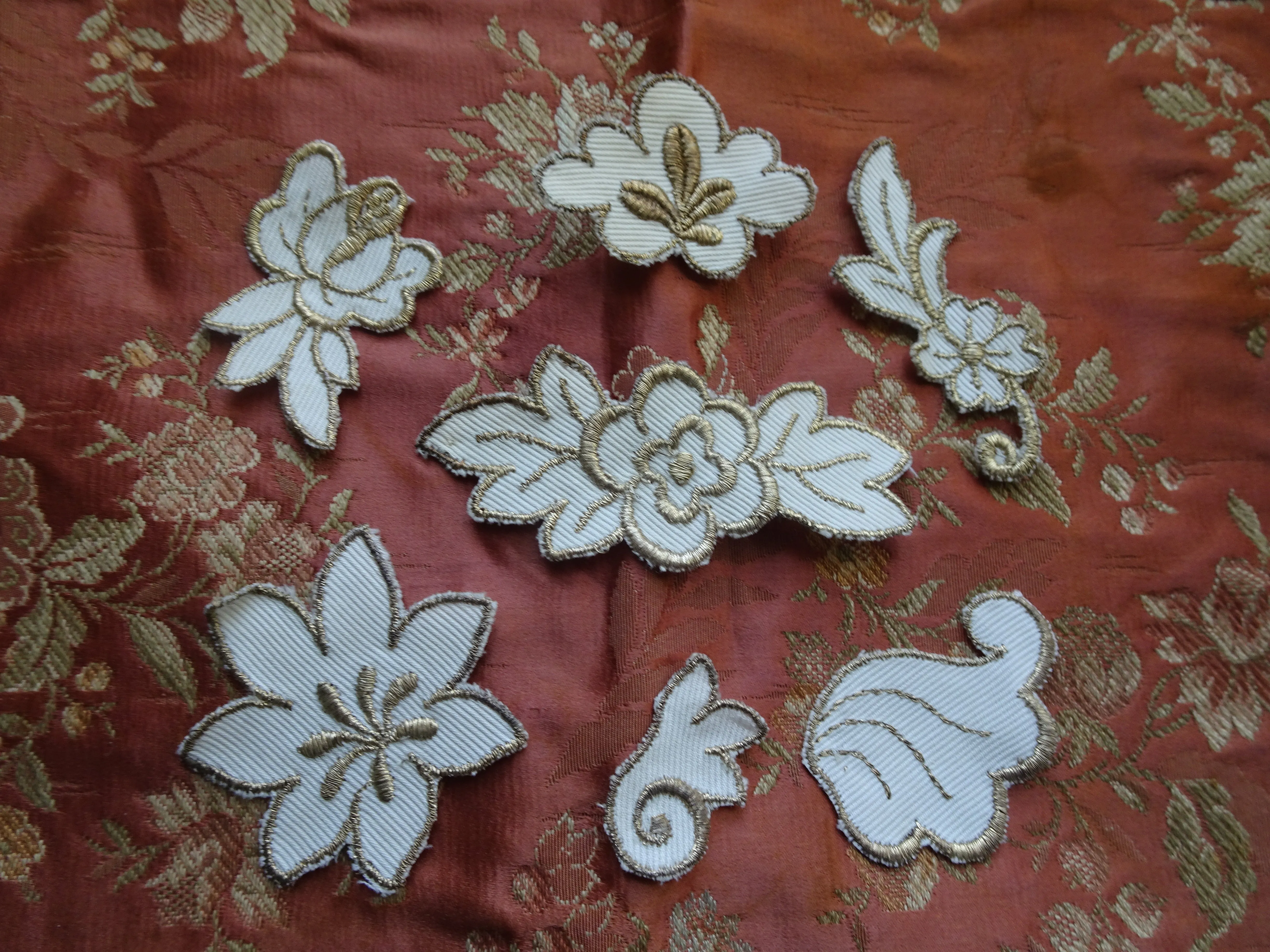 RESERVED Lovely Vintage FRENCH APPLIQUE Rich Gold Metallic Embroidery Flower For Fine Sewing,Crafts, Projects, Flapper Hats ,Clothing Gatsby Era