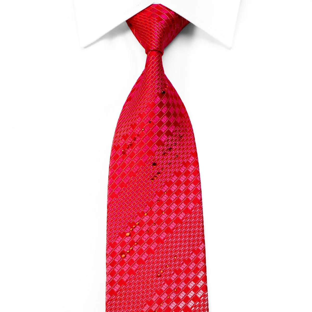 Roberta di Camerino Rhinestone Silk Necktie Pink Geometric On Red