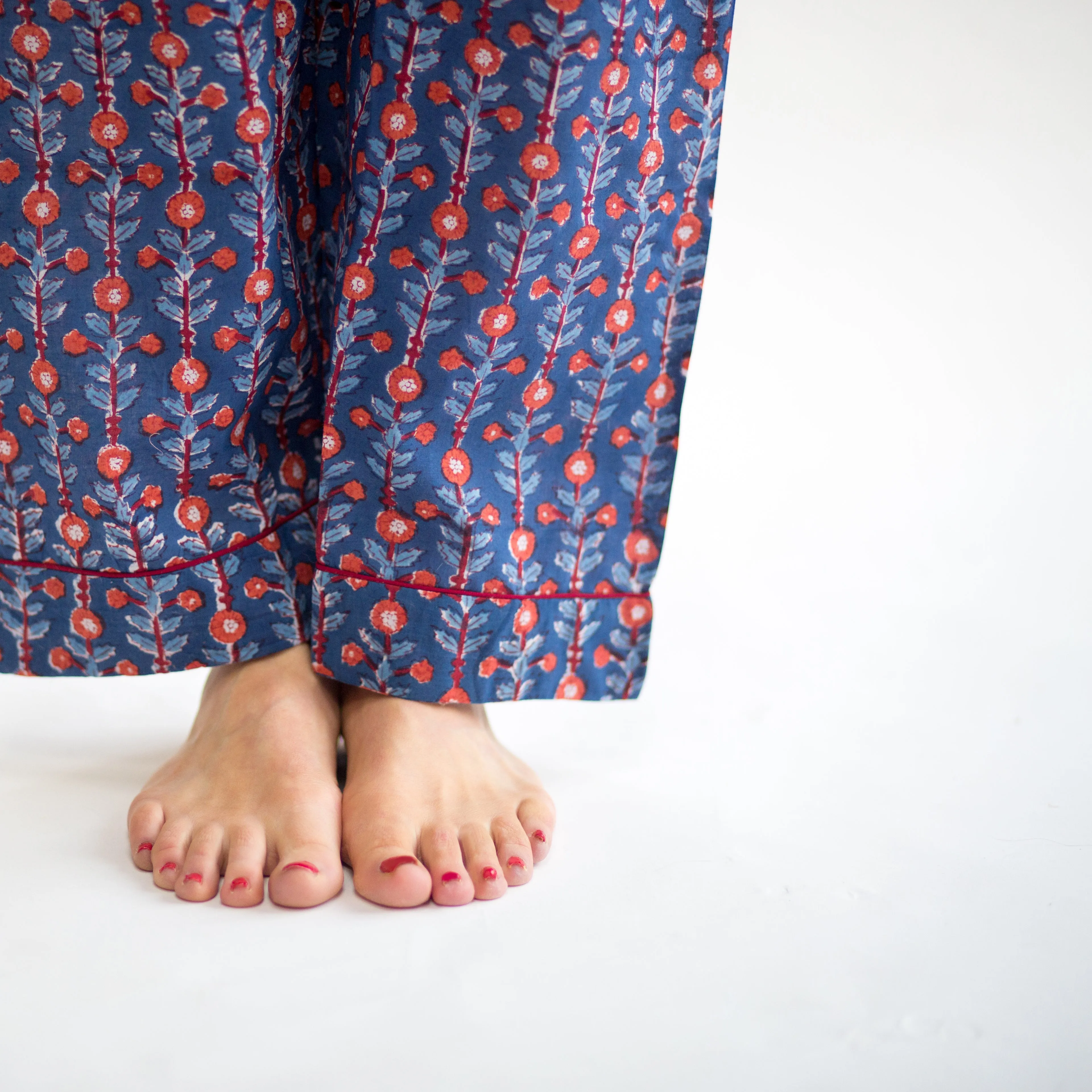 SALE Long PJ Set in Blue & Red Block Print