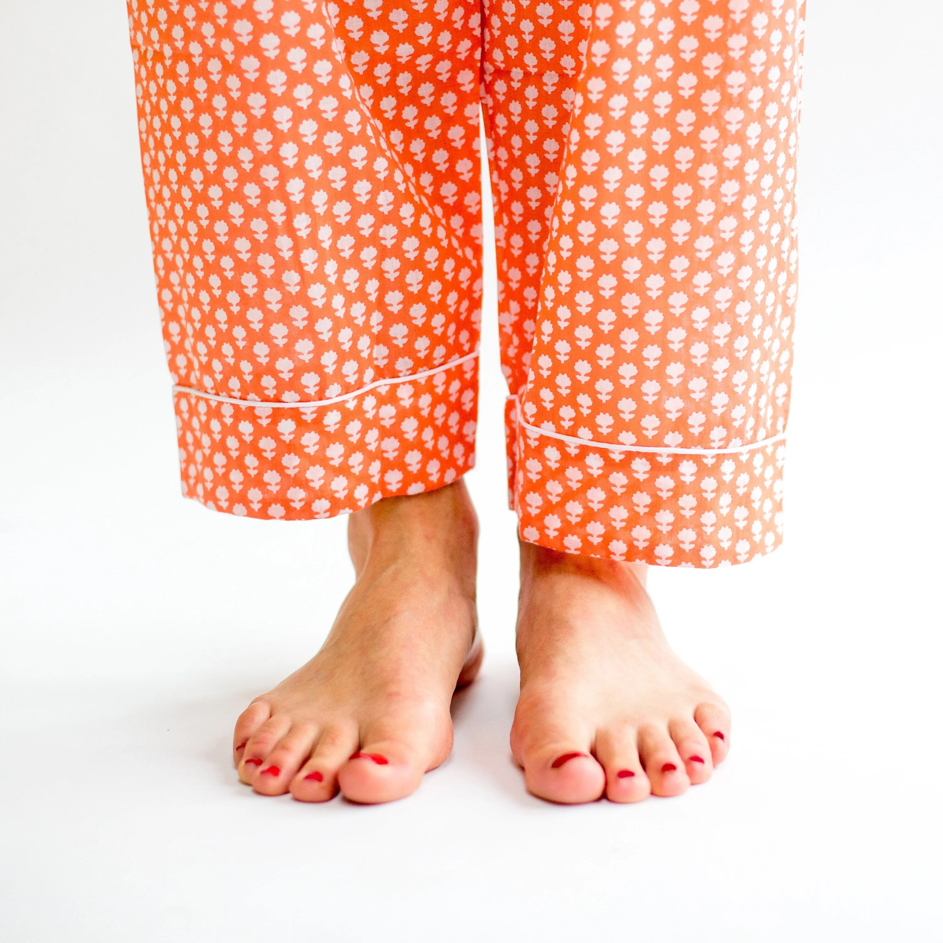 SALE Long PJ Set in Soft Orange Floral Block Print