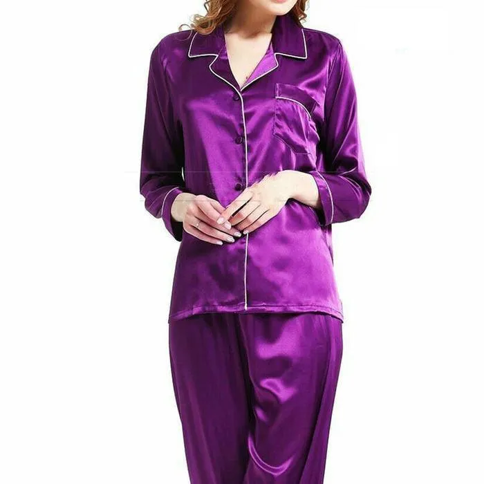 Silk Home Long-Sleeved Spun Silk Fashion Pajamas