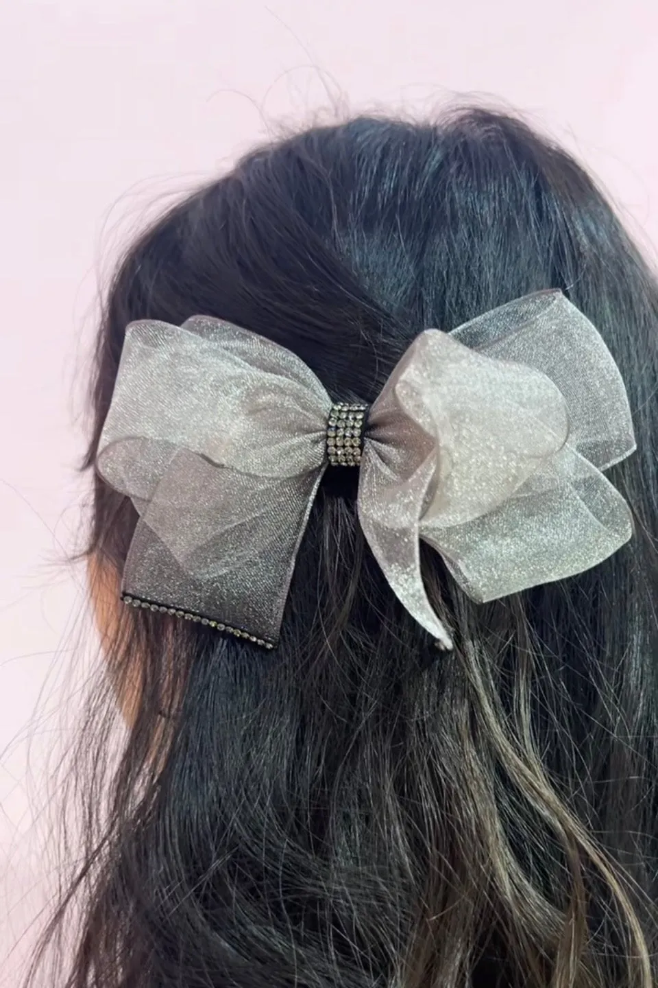 Silver Chiffon Bow Barrette