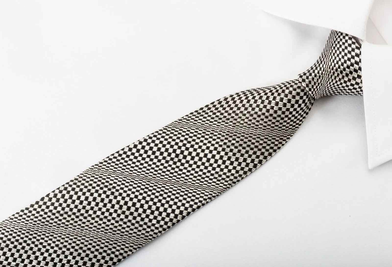 Skinny Silk Necktie Silver Geometric On Black With Silver Sparkles