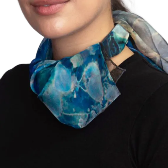 Small Blue Dream Silk Chiffon Scarf