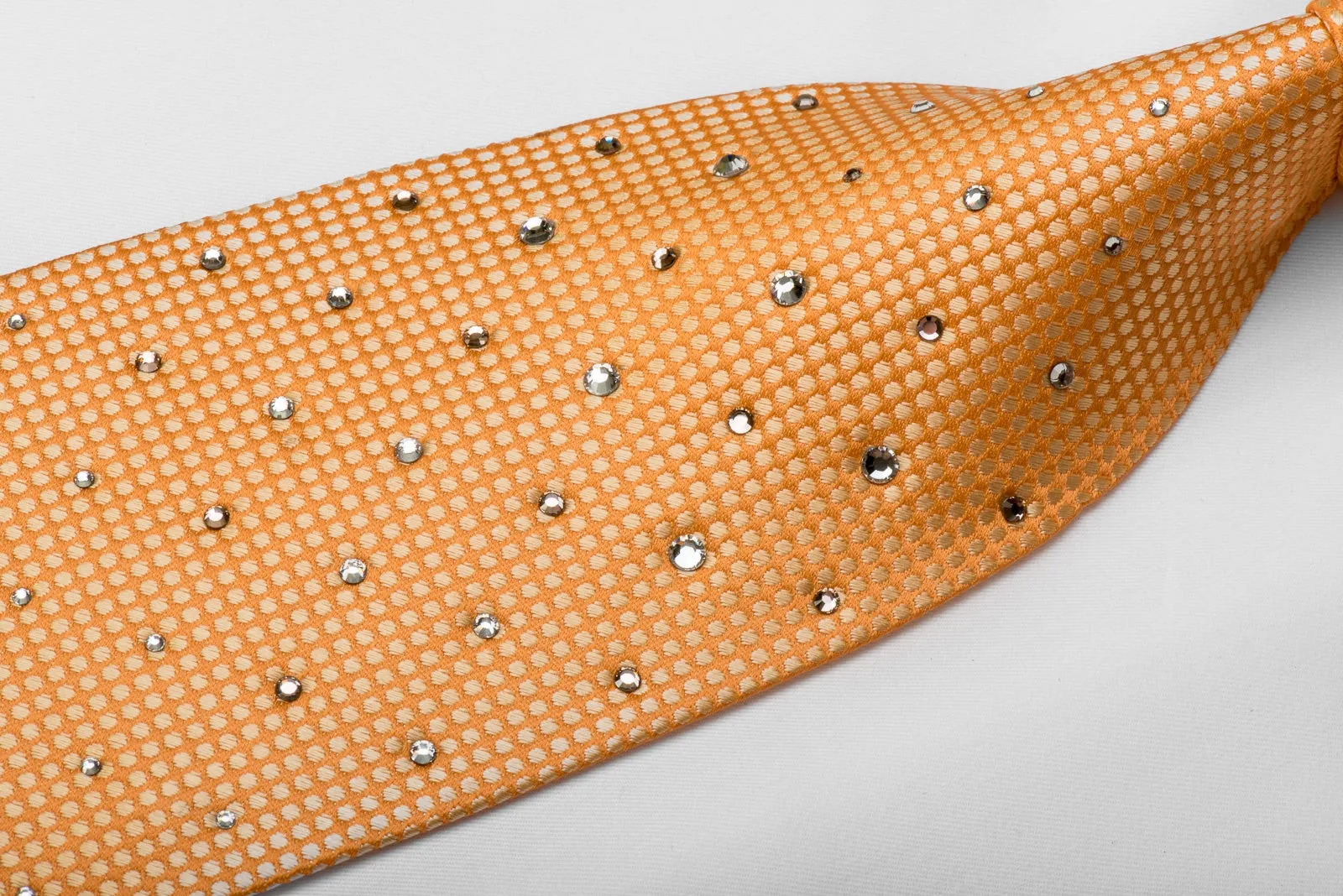 Smalto Men's Crystal Silk Tie Yellow Micro Dots On Orange