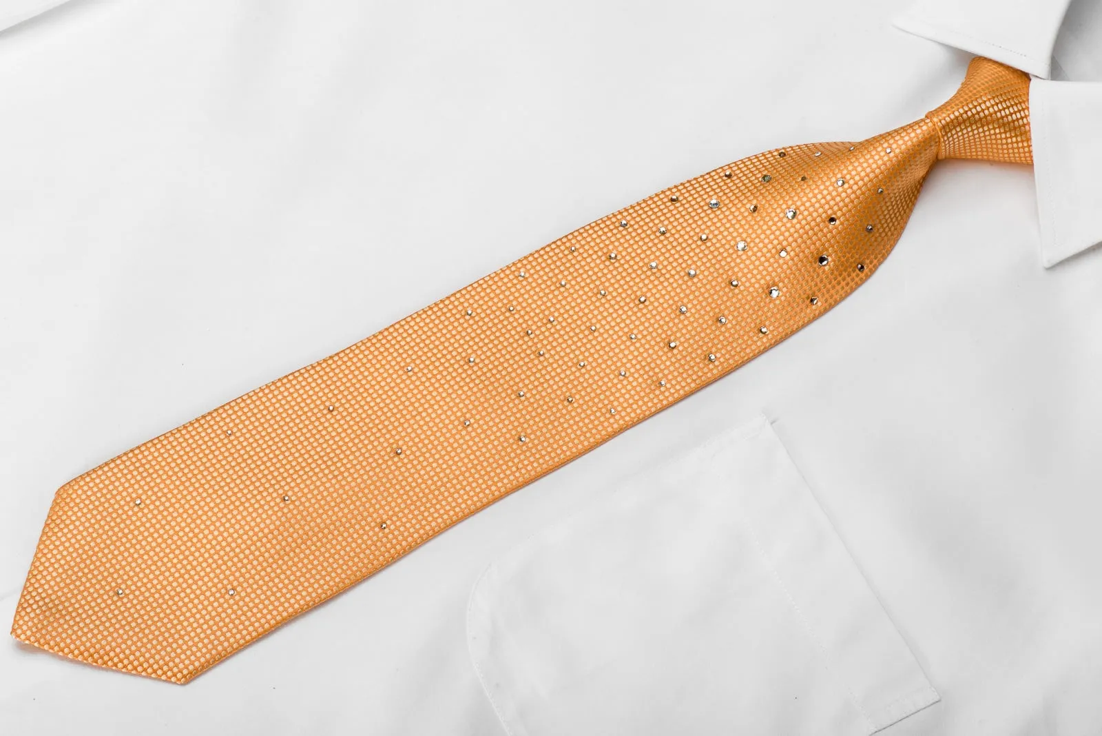 Smalto Men's Crystal Silk Tie Yellow Micro Dots On Orange