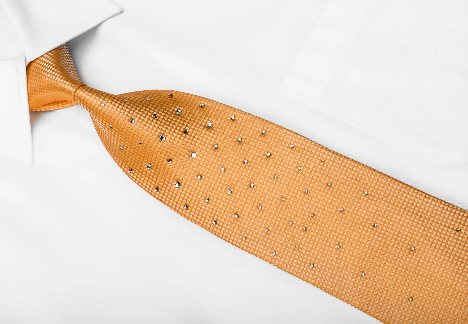 Smalto Men's Crystal Silk Tie Yellow Micro Dots On Orange