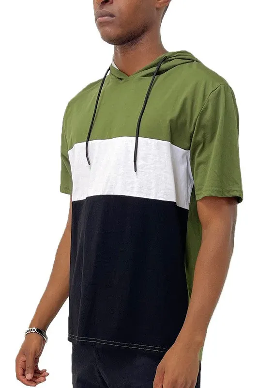 SOLID COLOR BLOCK SHORT SLEEVE HOODIE