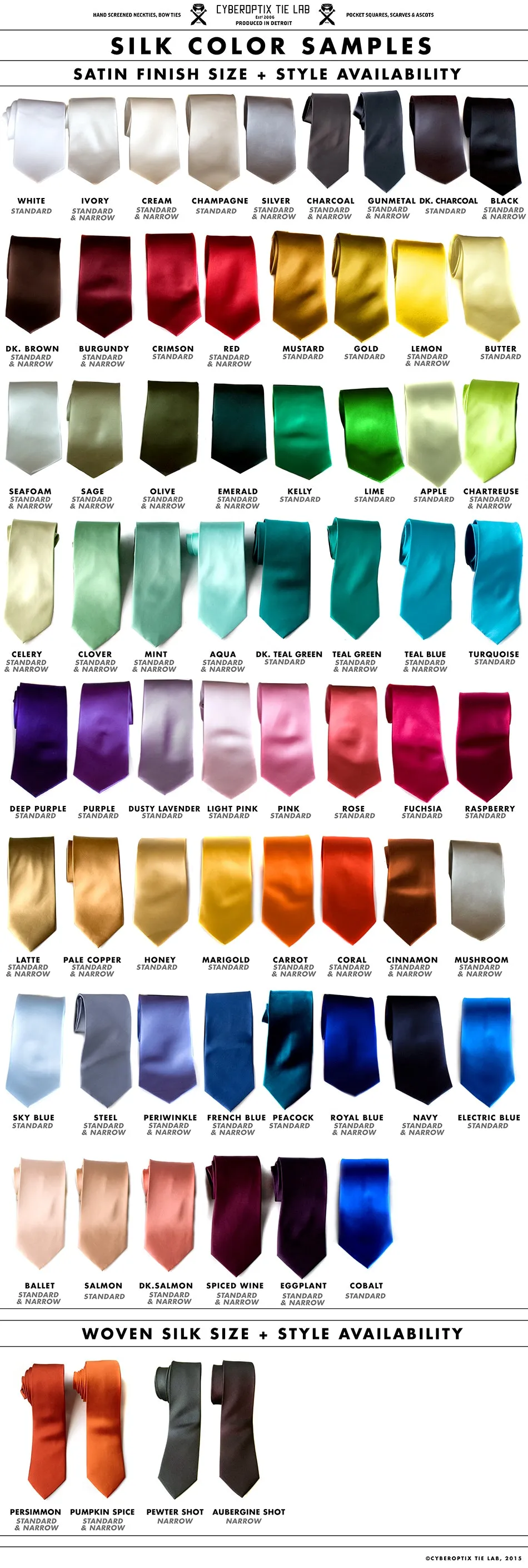 Solid Color Silk Ties, No Print. 60  Colors! Standard & Narrow Size