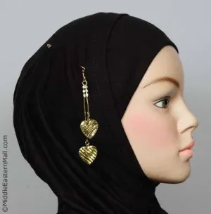 Striped Heart Hijab Pin # 2 in Gold Tone