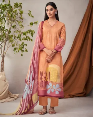 Sudriti Sahiba Pure Cotton Orange Unstitched Women Suit Dress Material