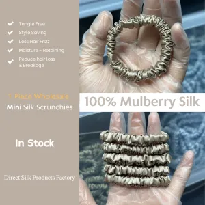 Tan silk scrunchies mini