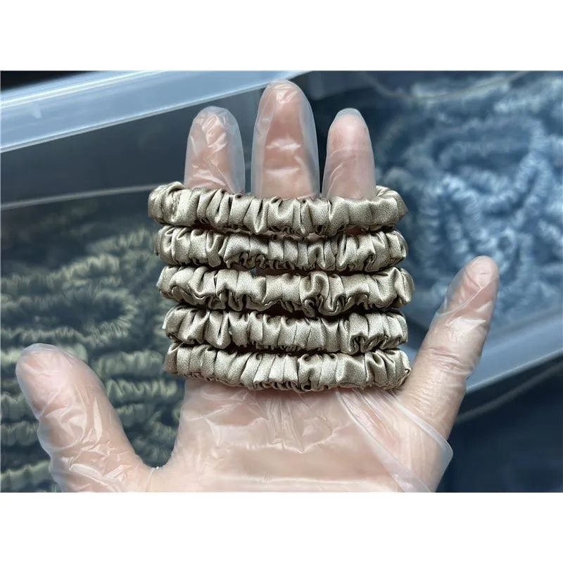 Tan silk scrunchies mini