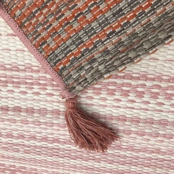 TEEK - 7' x 10' 7x10 Pink Warm Outdoor Striped Area Rug