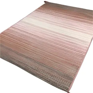 TEEK - 7' x 10' 7x10 Pink Warm Outdoor Striped Area Rug