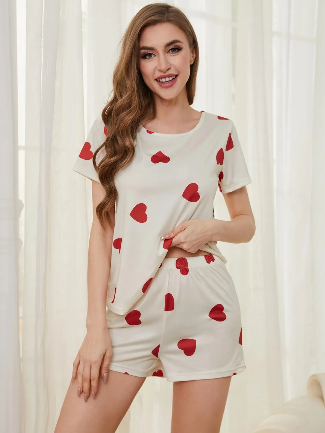 TEEK - Heart Round Neck Top and Shorts Lounge Set