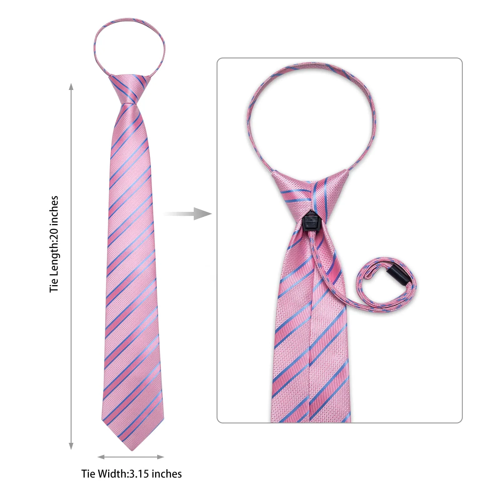 Ties2you Bucket Tie Baby Pink Striped Lazy Men's Silk Tie Handkerchief Cufflinks Set