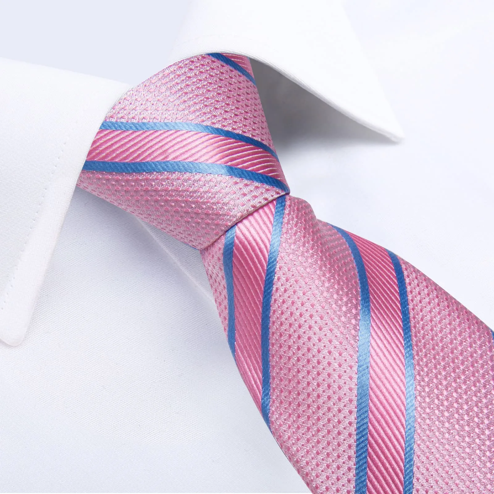 Ties2you Bucket Tie Baby Pink Striped Lazy Men's Silk Tie Handkerchief Cufflinks Set