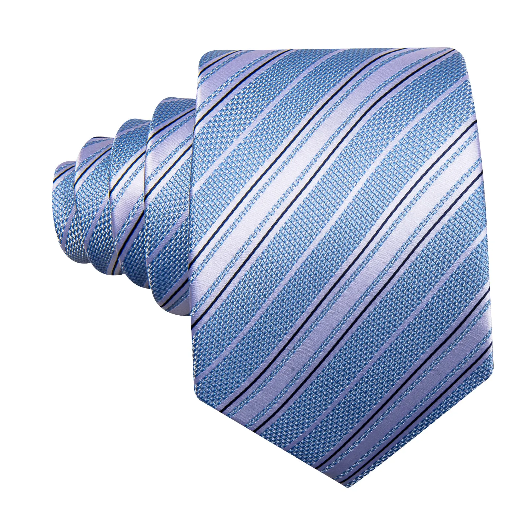 Ties2you Dress Tie Arctic Blue Striped Men's Silk Tie Pocket Square Cufflinks Set