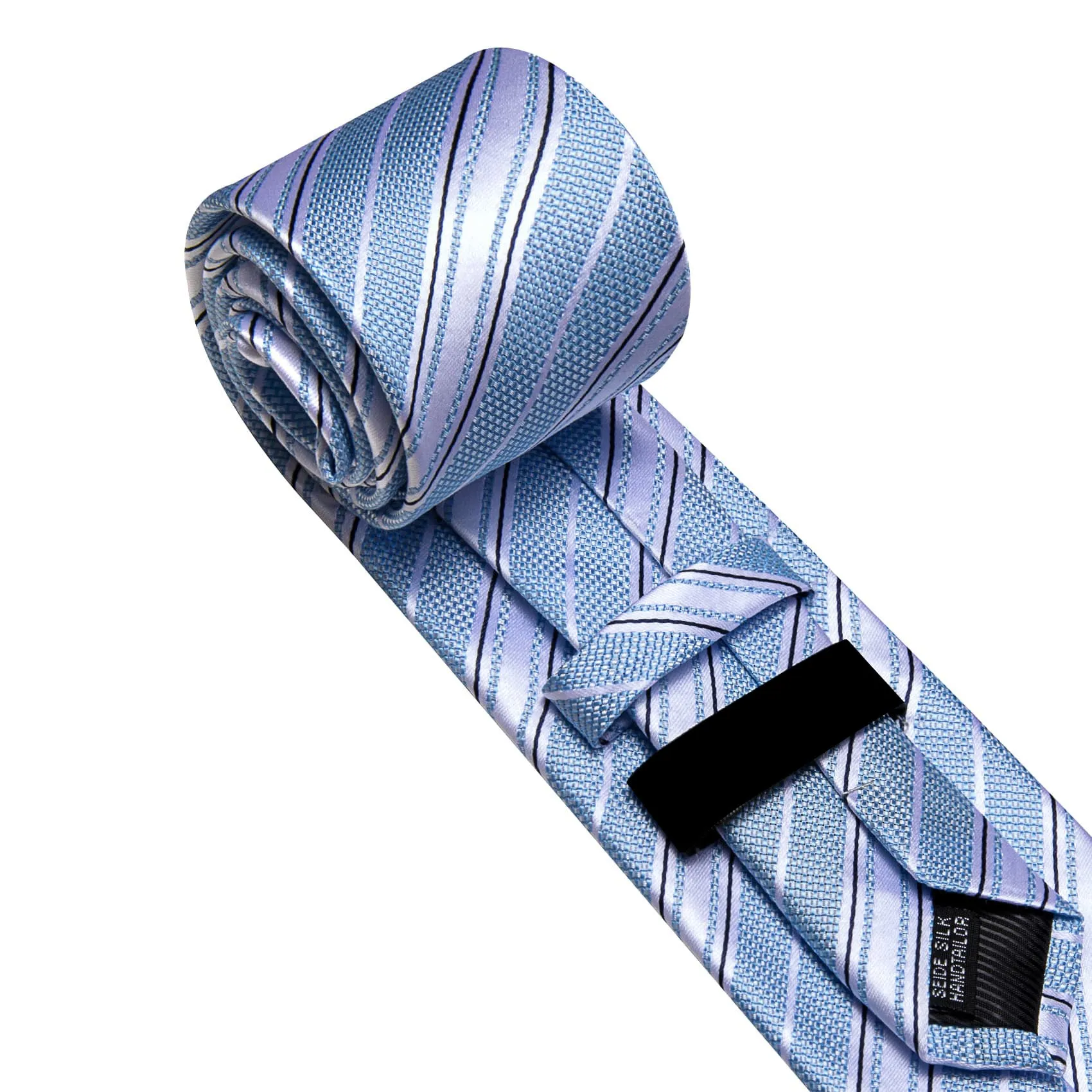 Ties2you Dress Tie Arctic Blue Striped Men's Silk Tie Pocket Square Cufflinks Set