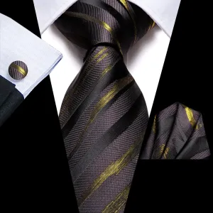 Ties2you Extra Long Tie Black Green Striped 70 Inches Silk Mens Tie Set